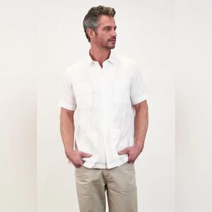 San Cristobal Short Sleeve 4-Pocket Havana Classic Guayabera Small White Casual
